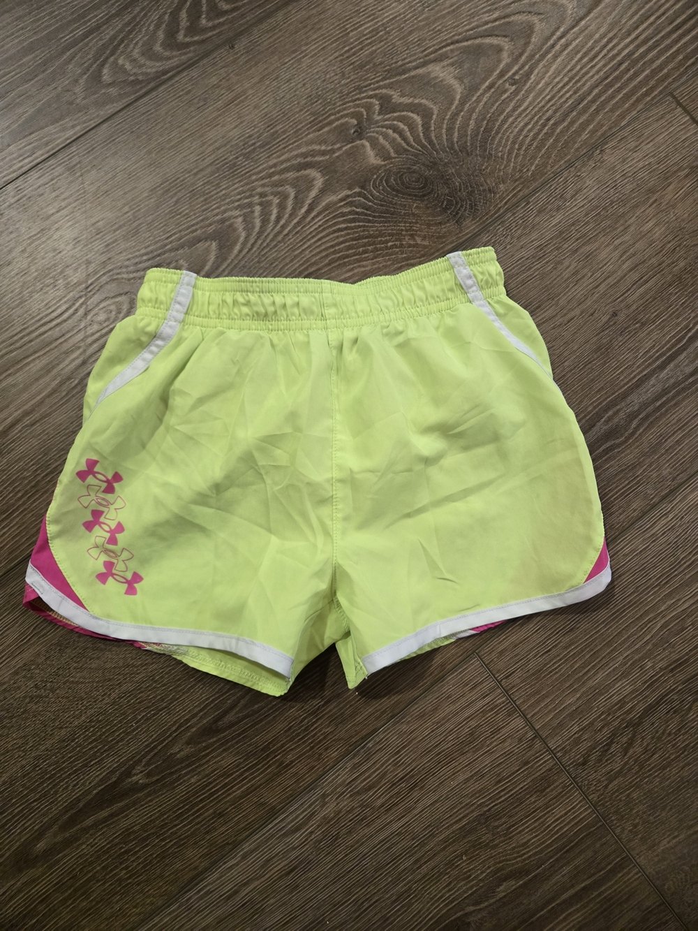 Under Armour Neon Yellow Athletic Shorts with Pink Accents